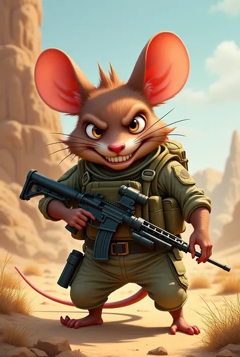 Cartoon angry tactical military mouse in Iraq