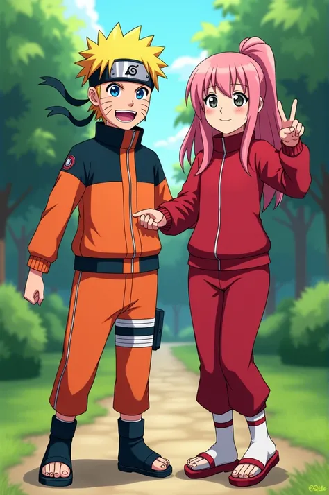 Naruto Sakura happy in red jumpsuit