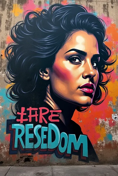 Graffiti on the wall that says freedom and has a woman drawn on it