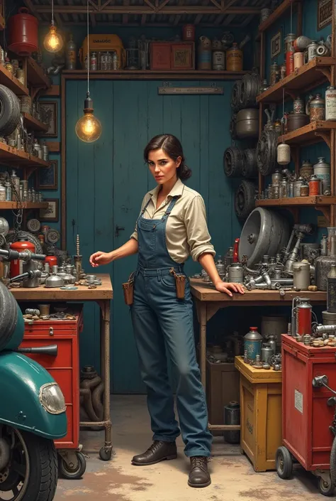 A woman working until 12:30 pm At a motorcycle and car spare parts sale 