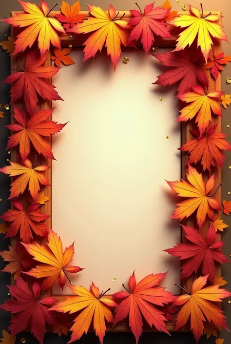 Autumn themed maple leaves frame rectangular with gems and decoration