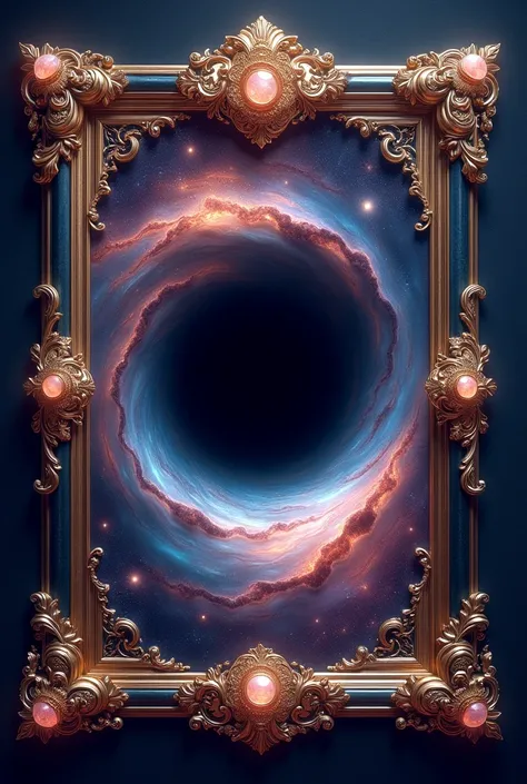 Black hole and galaxy themed frame rectangular with gems and decoration