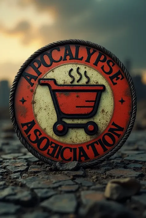 Logo Apocalypse Merchant Association, with basket logo or grocery or merchant shop, with the inscription “Apocalypse Merchant Association” 