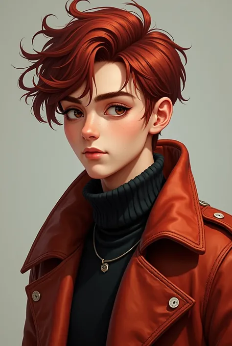 Teenage boy, red and brown hair, with a coat 