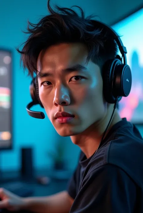 Asain male gamer profile photo looking straight ahead