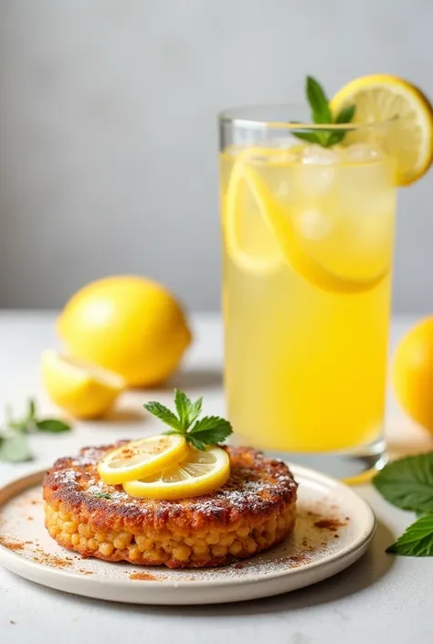 CHICKPEA CAKE WITH A GLASS OF LEMONADE
