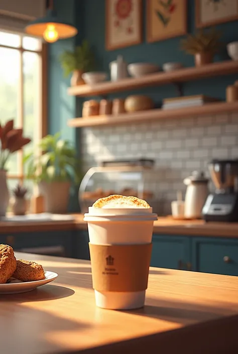 The college cafe is for students to buy coffee that is square in shape and there are food and snacks sold at the counter waiting for customers to enter the door