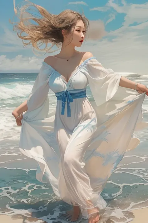 Beautiful woman on the beach、Great style、The image of the poem is sinful　Ah Pacific,Blue burning sea、、Let&#39;s close our eyes，Laughing, saying that summer love is just an illusion、The scent of your glowing skin gets me more intoxicated than the cold gin i...