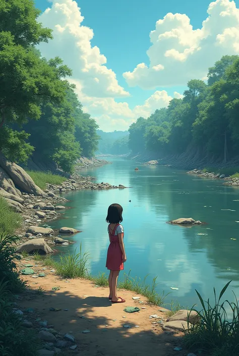 The river was once clear, sparkling in the sunlight. Now, it was dark and slow, choked by trash and dirt. Lily stood on the bank, remembering when she would swim here as a child. "It doesn’t have to be this way," she thought. She picked up a piece of plast...