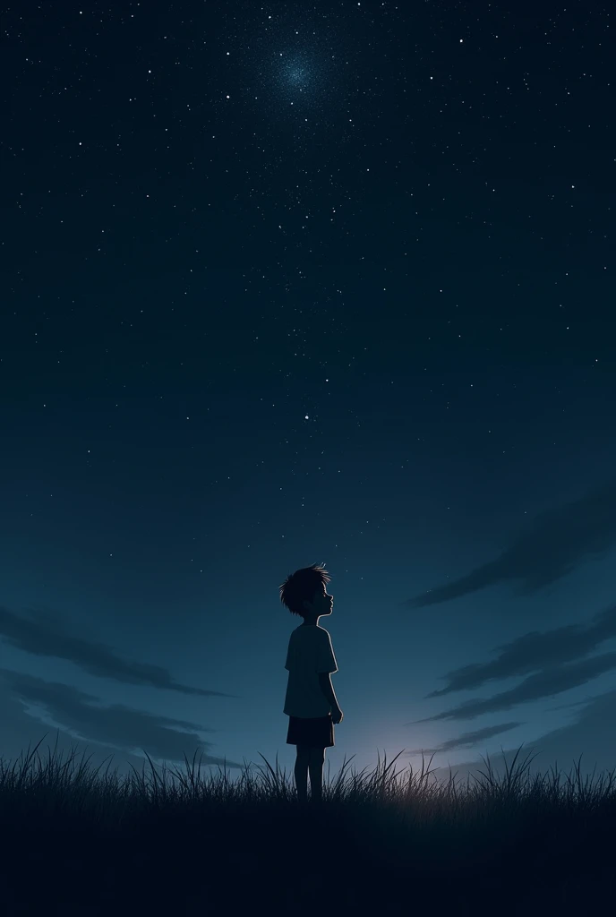 A boy looking at stars in night providing a sad vibe 