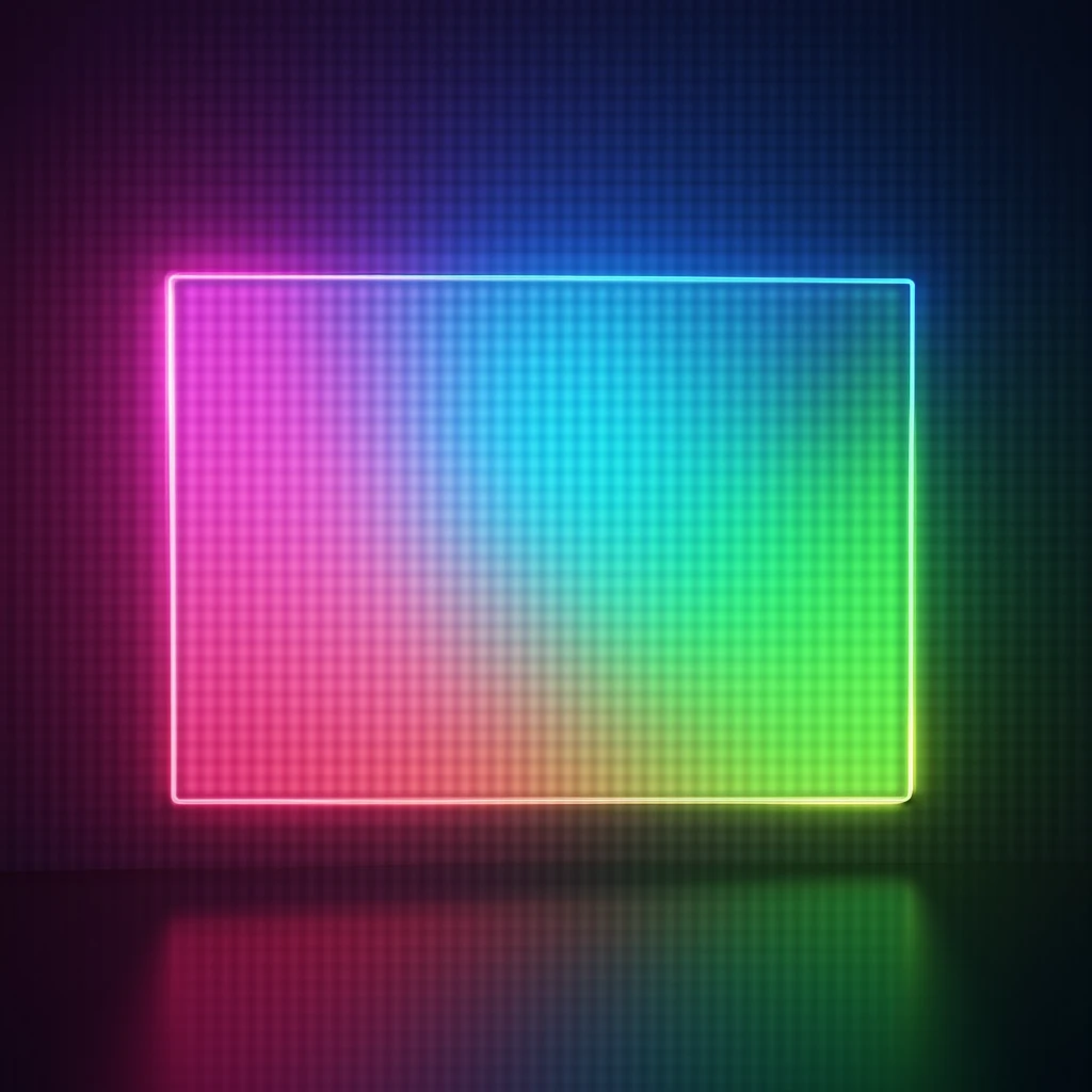 A bold, neon gradient with intense colors—bright magentas, electric blues, vivid greens, and glowing yellows. The colors have a neon-like glow, with sharp, glowing edges that give the gradient a futuristic, cyberpunk aesthetic. High contrast between the gl...