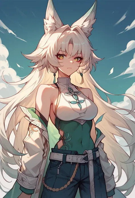 feixiao, fox ears, white hair