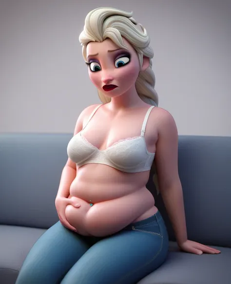 (( 3d, a slim and short man,a man pinching elsa's cheeks,a man pinching and  touching elsa's belly )) ,tall ,slim faced surprise...