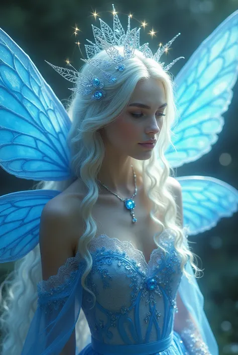 a beautiful fairy with blue wings and a glowing halo, astral fairy, beautiful fairy, beautiful adult fairy, beautiful fantasy art, faerie, beautiful faery sorceress, beautiful fairie, fairy magnificent, very beautiful fantasy art, beautiful fairies, ethere...