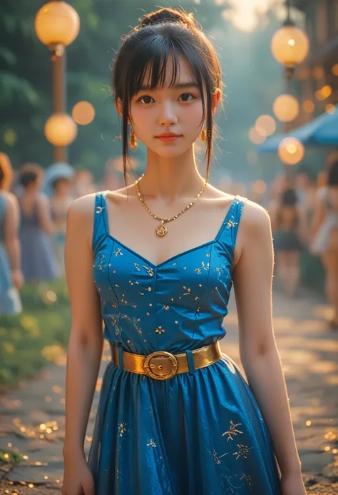 arafeka in a blue dress with a golden belt and necklace, 3d rendering of characters 8k, trending on cgstation, chengwei pan on a...