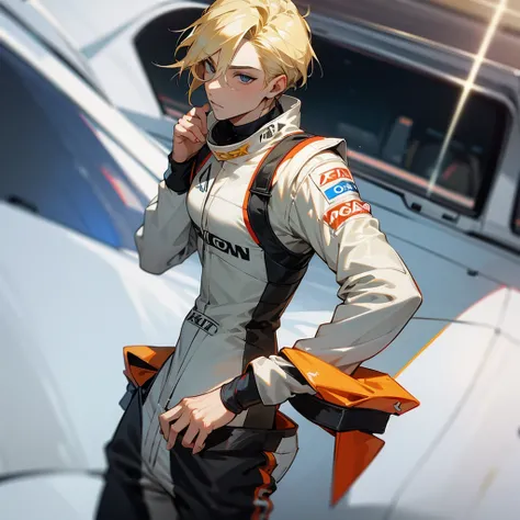 Imagine a fit blond man in a sexy racing driver suit