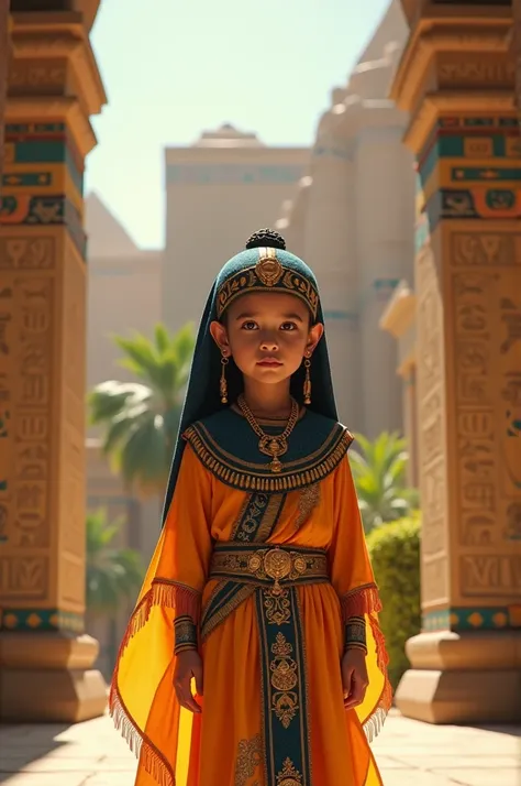 Create a child in Egyptian clothes who is like children in the palace of Egypt 