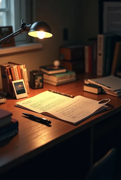 A studytable with a farewell letter with a polaroid picture on it