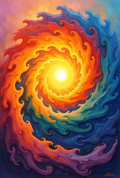 Fibonacci spiral sun art in oil pastel