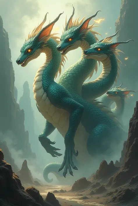 A fusion of a hydra and a kitsune with dragon characteristics 