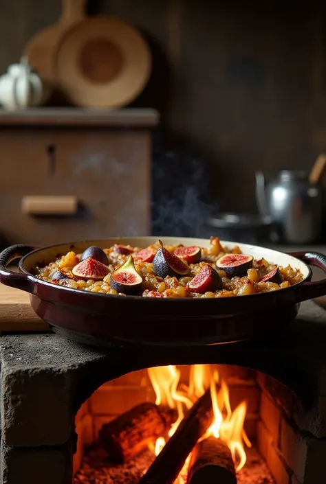 Put figs in the onions and bake them while lighting a fire underneath.