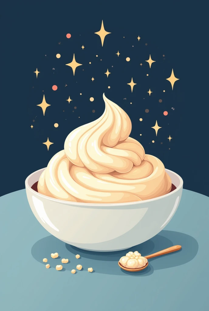 A logo for rice pudding decorated with stars