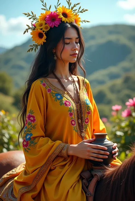 A women&#39;s devotee v shirt with Chimarrão, horseback, cuia , full of flowers 