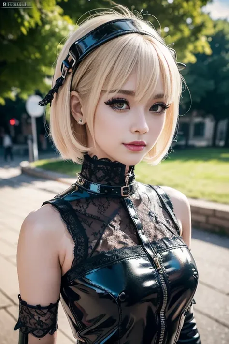 Sexy and stylish female model, Only one woman, ((Doll-like appearance)), Long, dramatic and stylish hair, ((Shiny punk style boots)), (Big smile), Highly detailed eyes, Punk Makeup, Lip gloss, ((Sexy Punk Lolita Cosplay)), Black Leather Gloves, Unconventio...