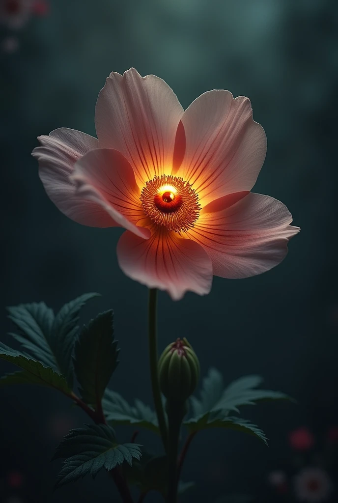 Chiaroscuro，The only flower in the world，a picture of an eye looking on a phoenix  the phoenix is being reflected in the eye