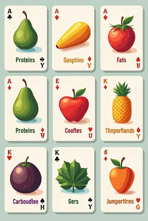 Create 10 cards for play, each with a different macronutrient 