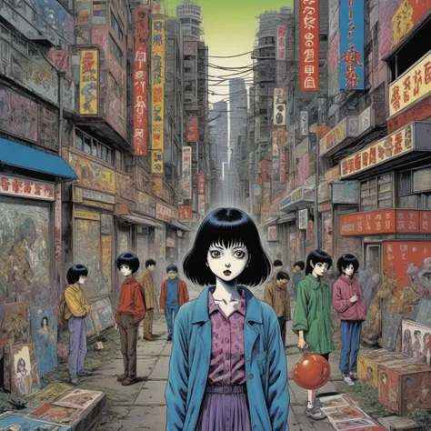 Early 1990s comics, Characterized by a surreal aesthetic. The artwork is painted in matte colors.、Created using digital media. Famous illustrators include Junji Ito., sadamoto yoshiyuki, And Rumiko Takahashi. 