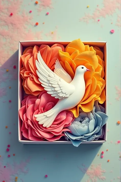 Box with bright colors and containing the word dove 