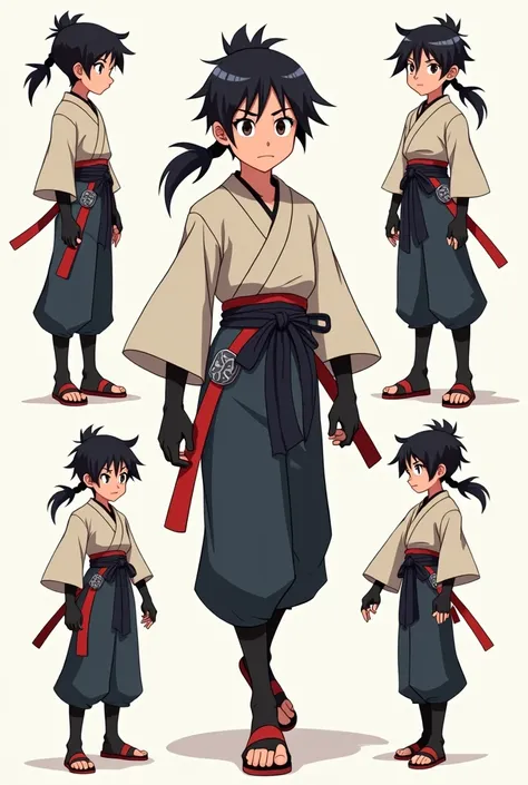 Anime character young ninja image with different angles, different facial expressions, different hand movements, ready to use in animation programs