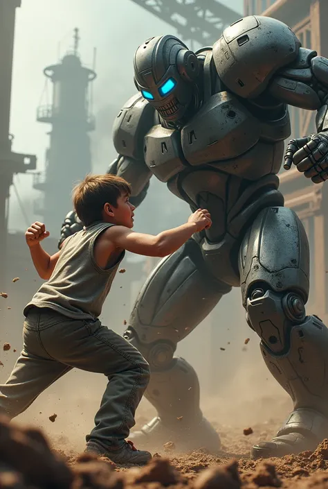 Noisy boy fighting against atom from real steel 