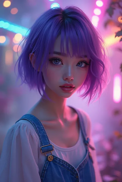 a girl with short purple hair, beautiful detailed eyes, beautiful detailed lips, extremely detailed face, long eyelashes, colorful fantasy, ethereal, dreamlike, magical, vibrant colors, glowing, dramatic lighting, cinematic, digital art, intricate details,...