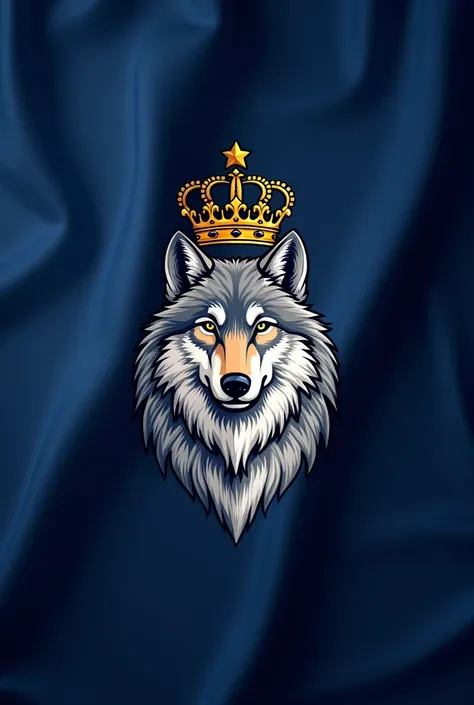 Crea la flag de un país, It has as its insignia a wolf with a crown, and star, flag 2D, flag, similar to that of England with blue color 