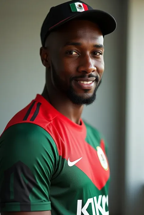 Handsome black man character wearing a cap and Mexico team shirt 