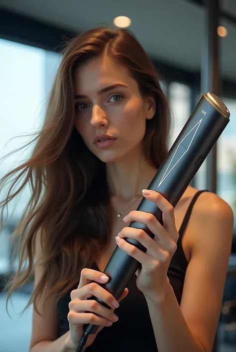 hair straightener with scissor shape on the handle, make a woman using this revolutionary product