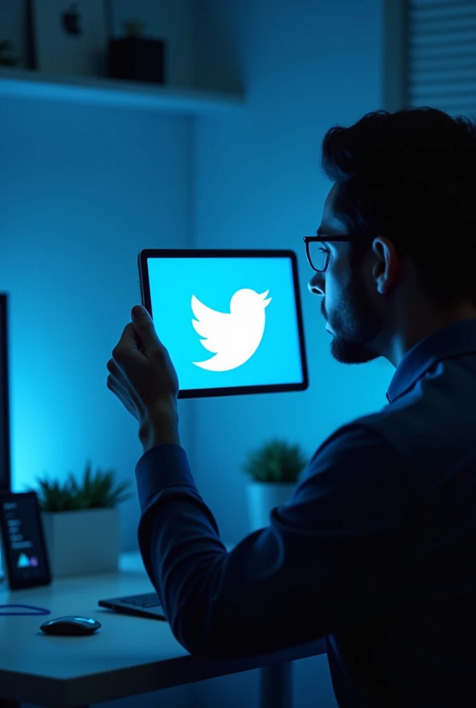  Person occupying twitter showing the logo on screen


