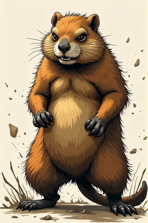 A rare angry groundhog (of bad) standing on two legs, manga style