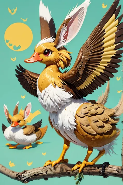 Wolpertinger made of duck + Hase + mouse + In bright colors + Anime to print on request 