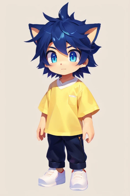 anime character of a boy with a yellow shirt and blue eyes, anime boy, kawaii realistic portrait, high quality fanart, in an anime style, realistic anime 3 d style, anime moe artstyle, in anime style, anime style character, full body portrait of a short!, ...