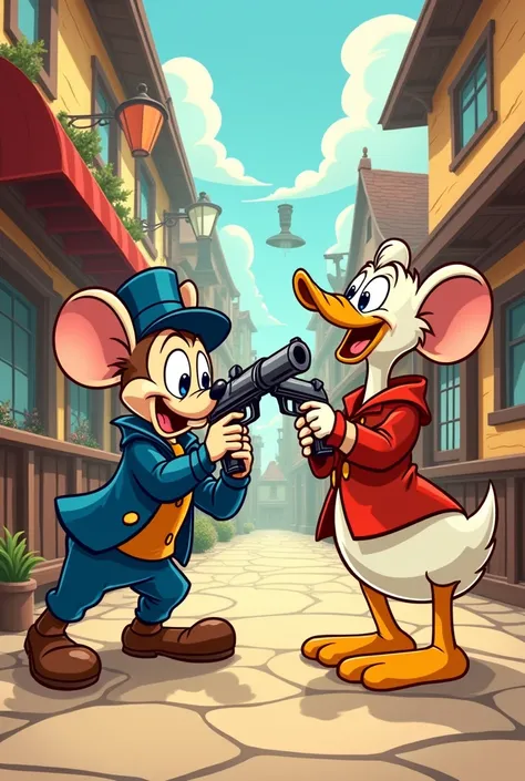 Cartoon characters with gun, goofy walt Disney style