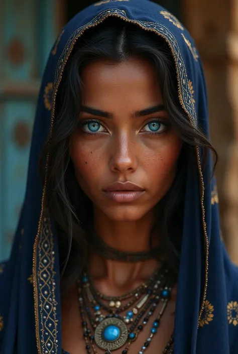 A North African woman with blue eyes weighing over 70kg