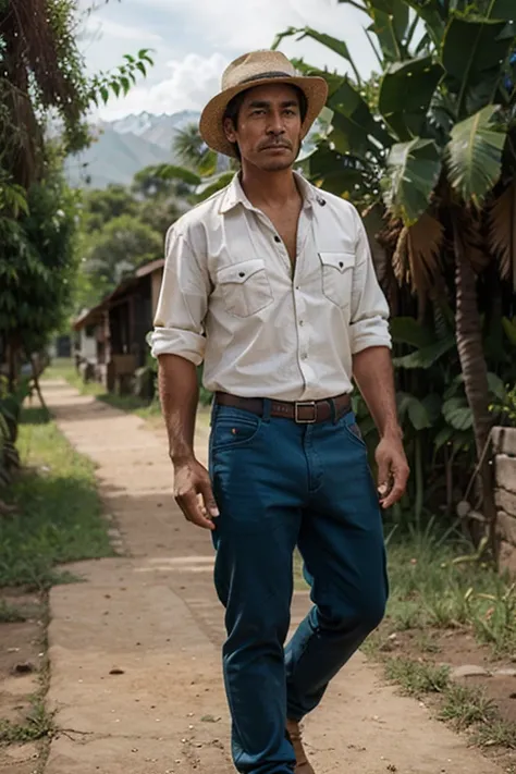 A Bolivian farmer man with pants and a shirt
