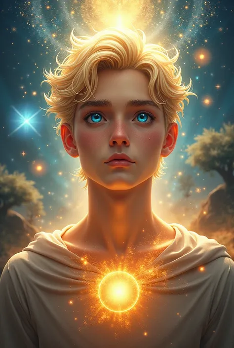 A magical world where there is a very handsome young man, Blue-eyed blonde with a turned-up nose who possesses the power of the sun 