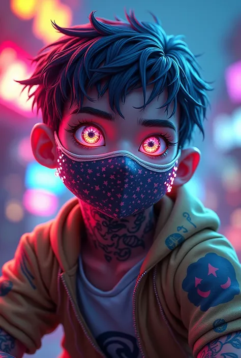 Face with mask on mouth,tattoo in face,rgb play version,masculine,child game character