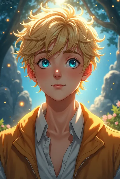 A magical world where there is a very handsome young man, Blue-eyed blonde with a turned-up nose who possesses the power of the sun 