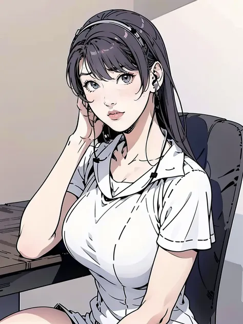 a girl sitting at a desk and wearing headphones is an anime drawing, anime style 4 k, digital anime illustration, digital anime ...