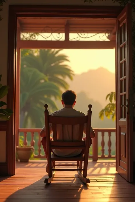 person sitting in rocking chair, facing the front ,
Brazilian
